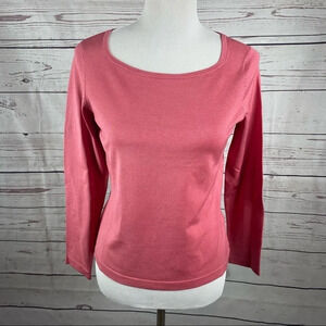 TALBOTS Petites silk bland basic long sleeve blush pink top Sz S
